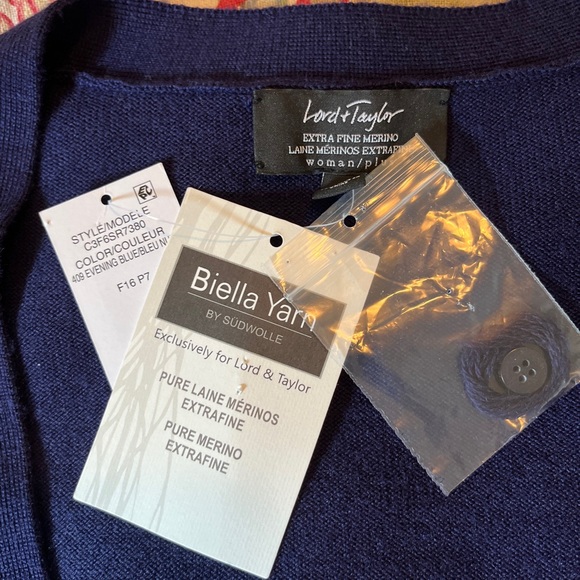 Vtg LORD & TAYLOR Size Medium Longline Cardigan Navy Blue Luxe Merino Wool NWT - Picture 15 of 15